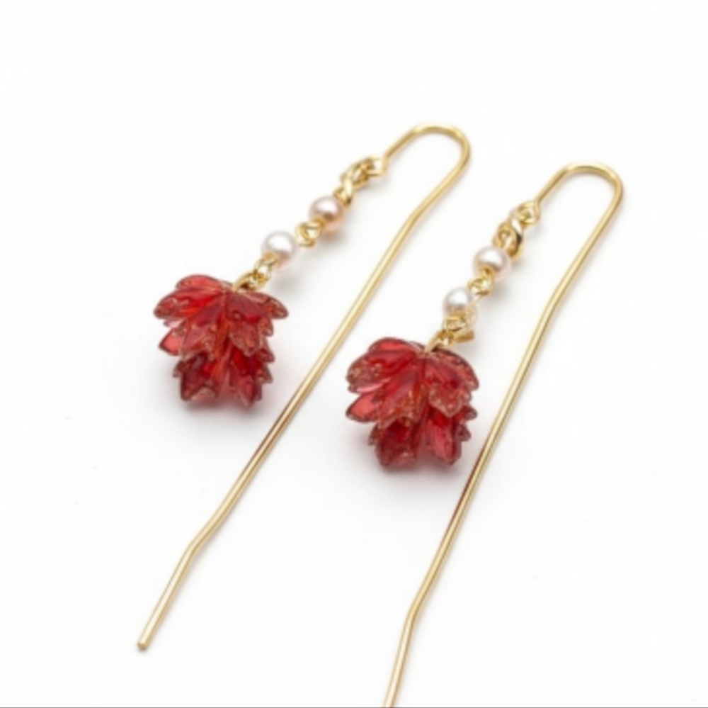 NWT Beautiful Boho Sparkling Fall Leaves Threader Earrings!!